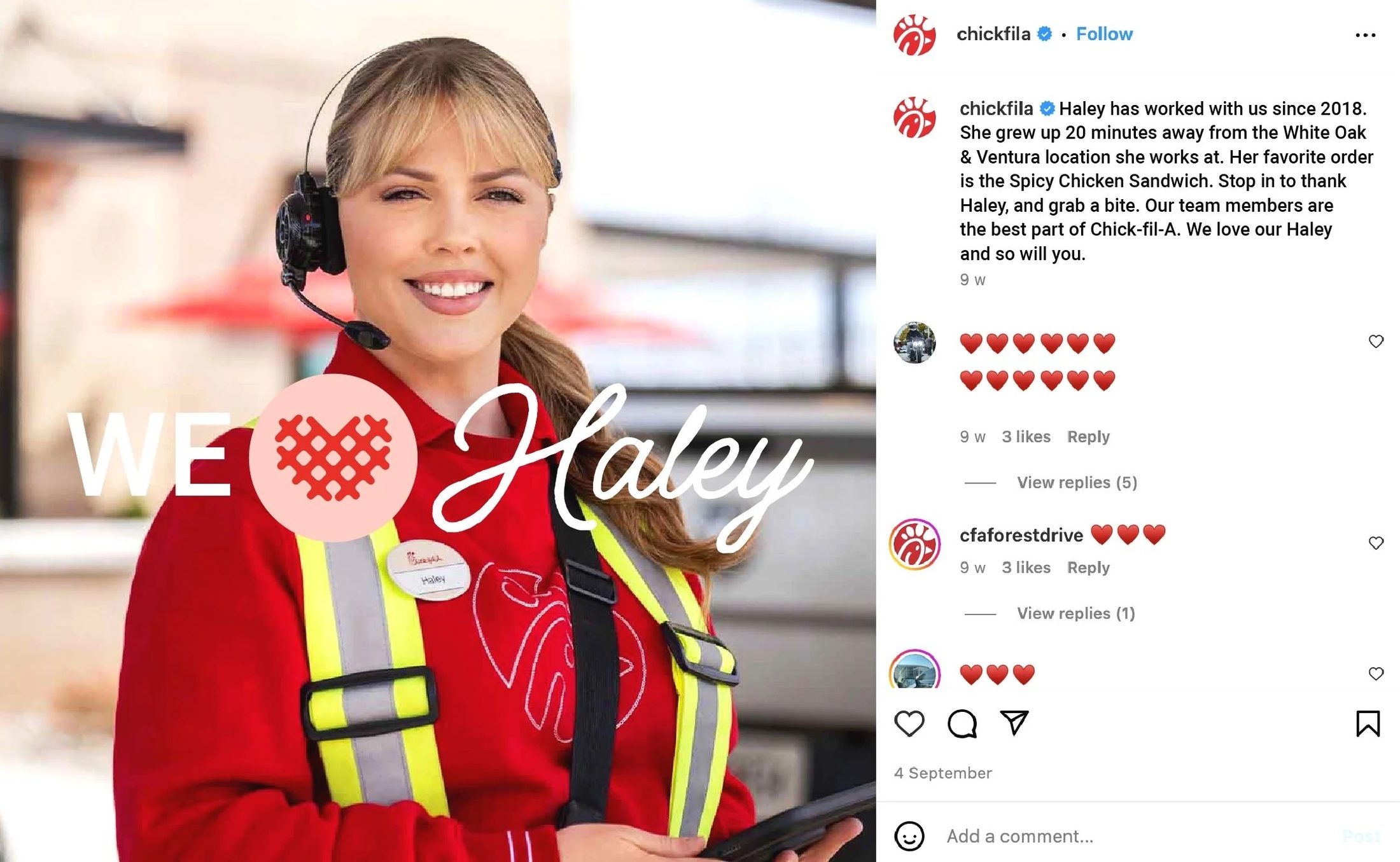 Chick-fil-A Instagram grid employee appreciation concept featuring Haley