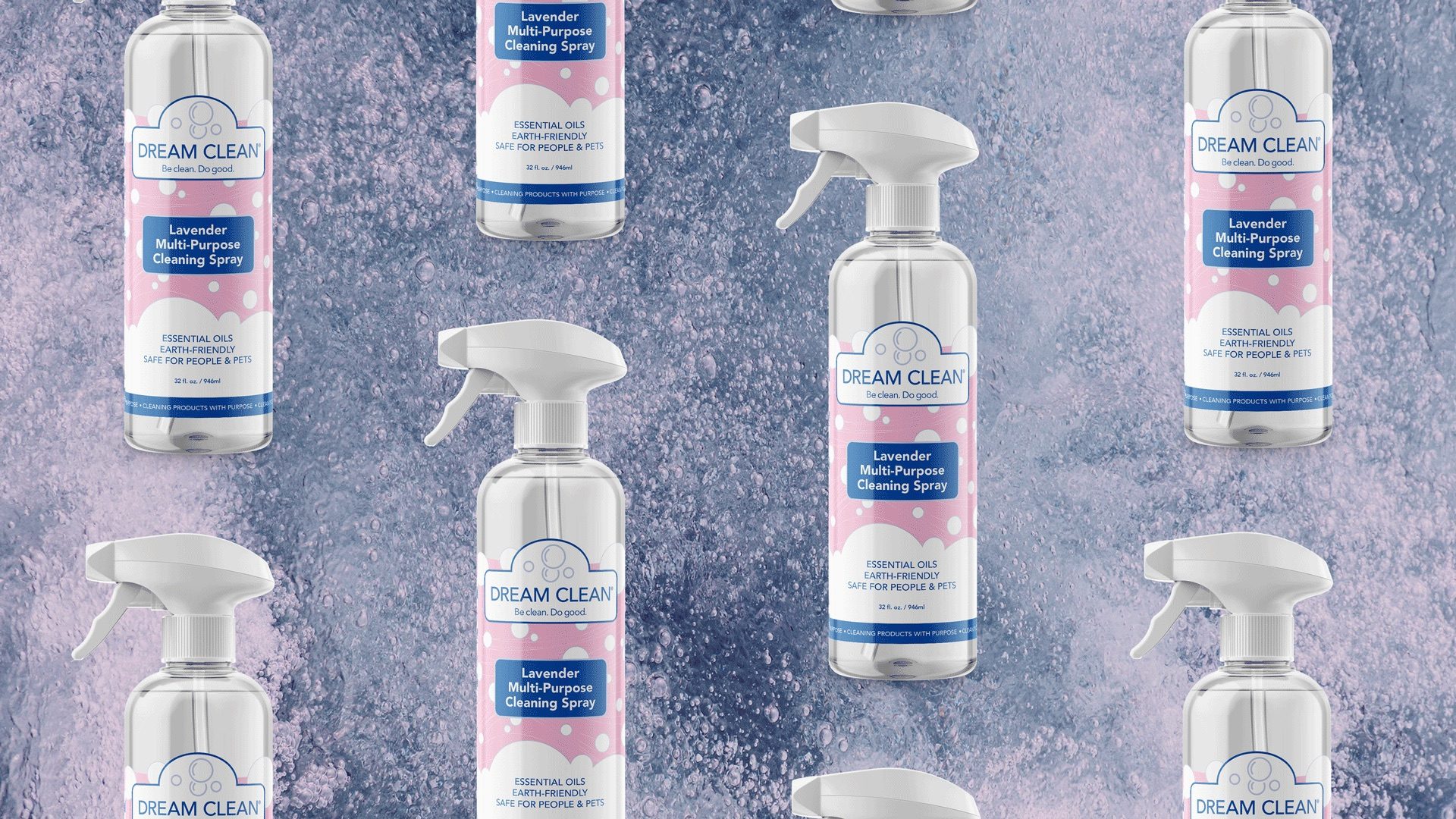 Dream Clean Lavender bottle mockup, pink pattern
