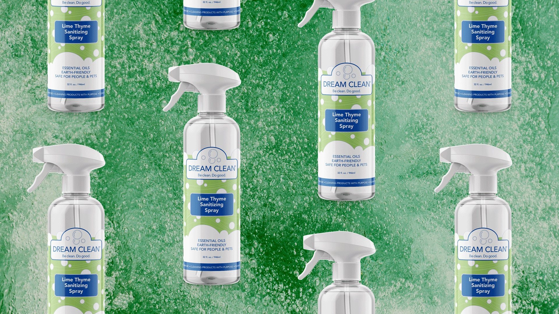 Dream Clean Lime Thyme bottle mockup, green pattern