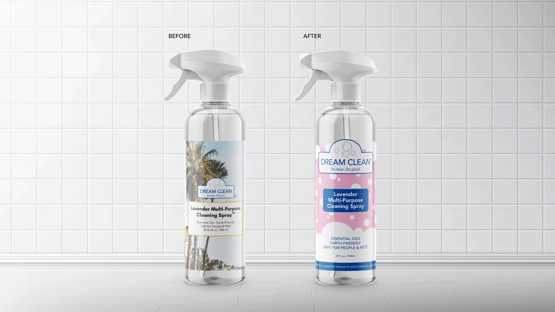 Dream Clean before and after comparison, front of bottle