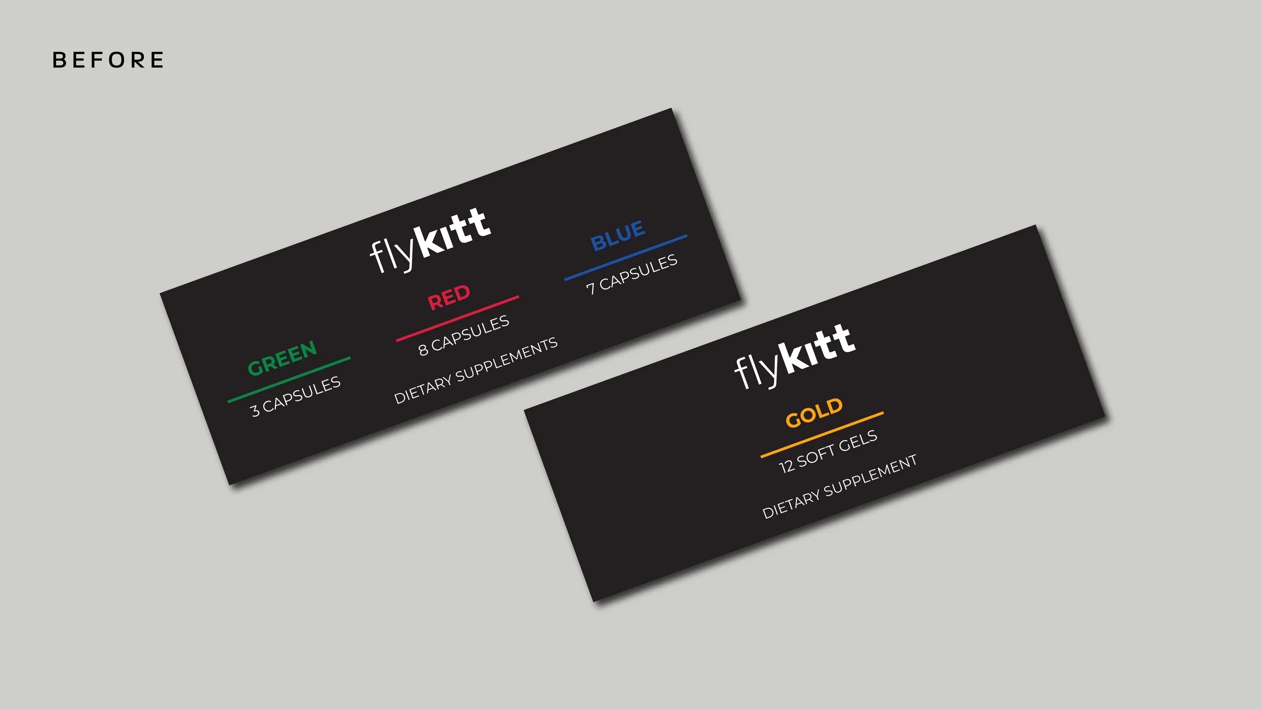 FlyKitt packaging before redesign, detail view