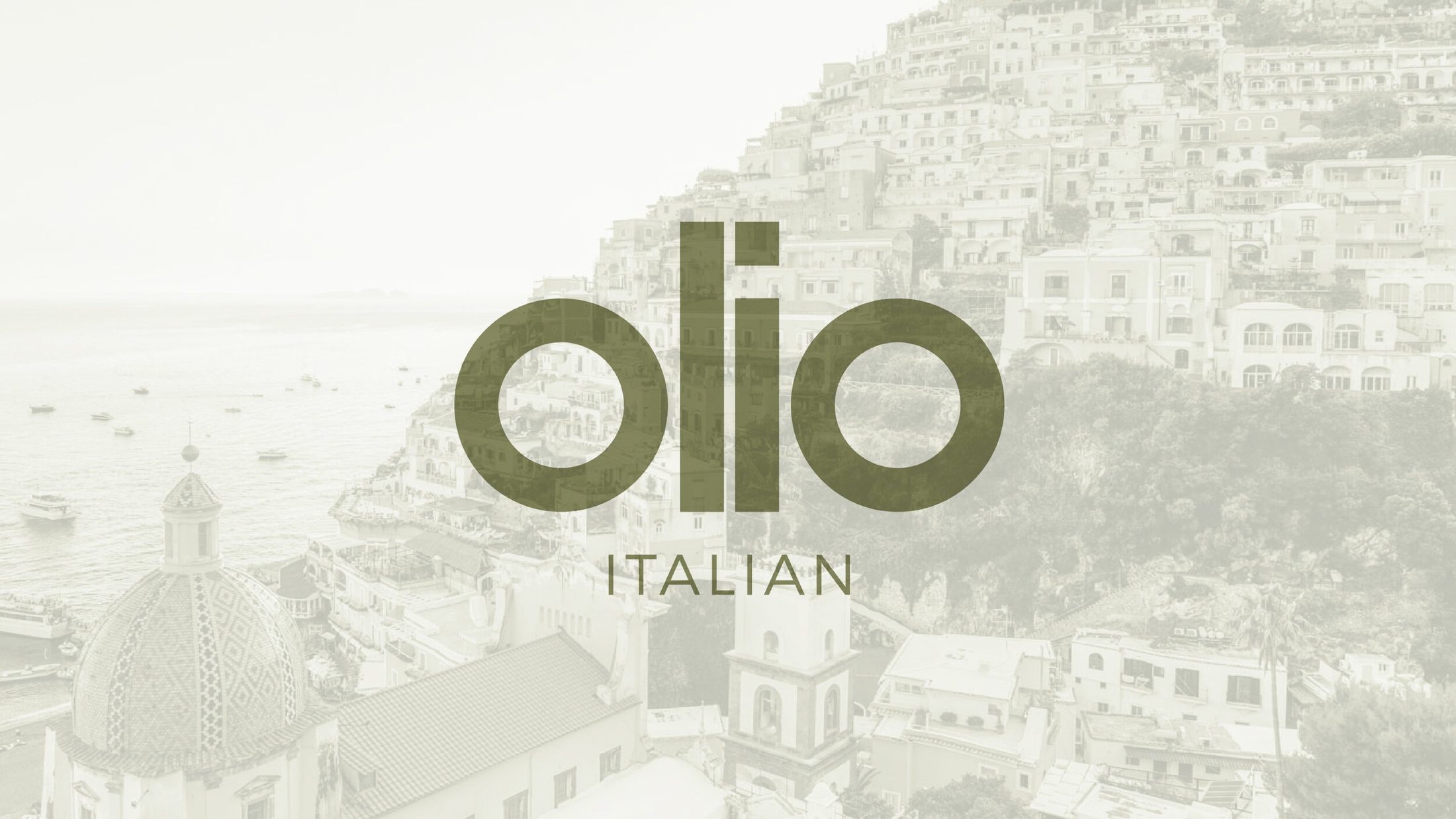 Olio Italian wordmark over Italian landscape