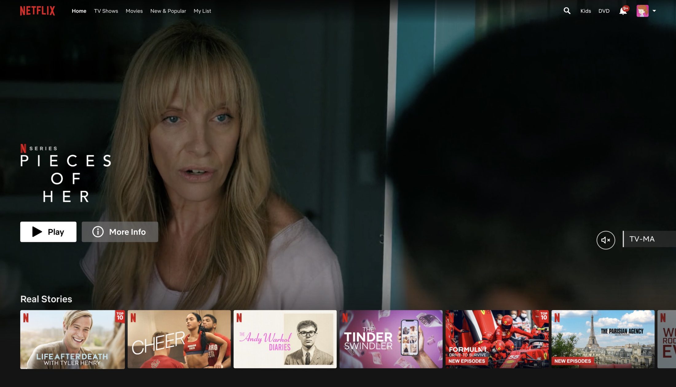 Netflix homepage featuring Pieces of Her