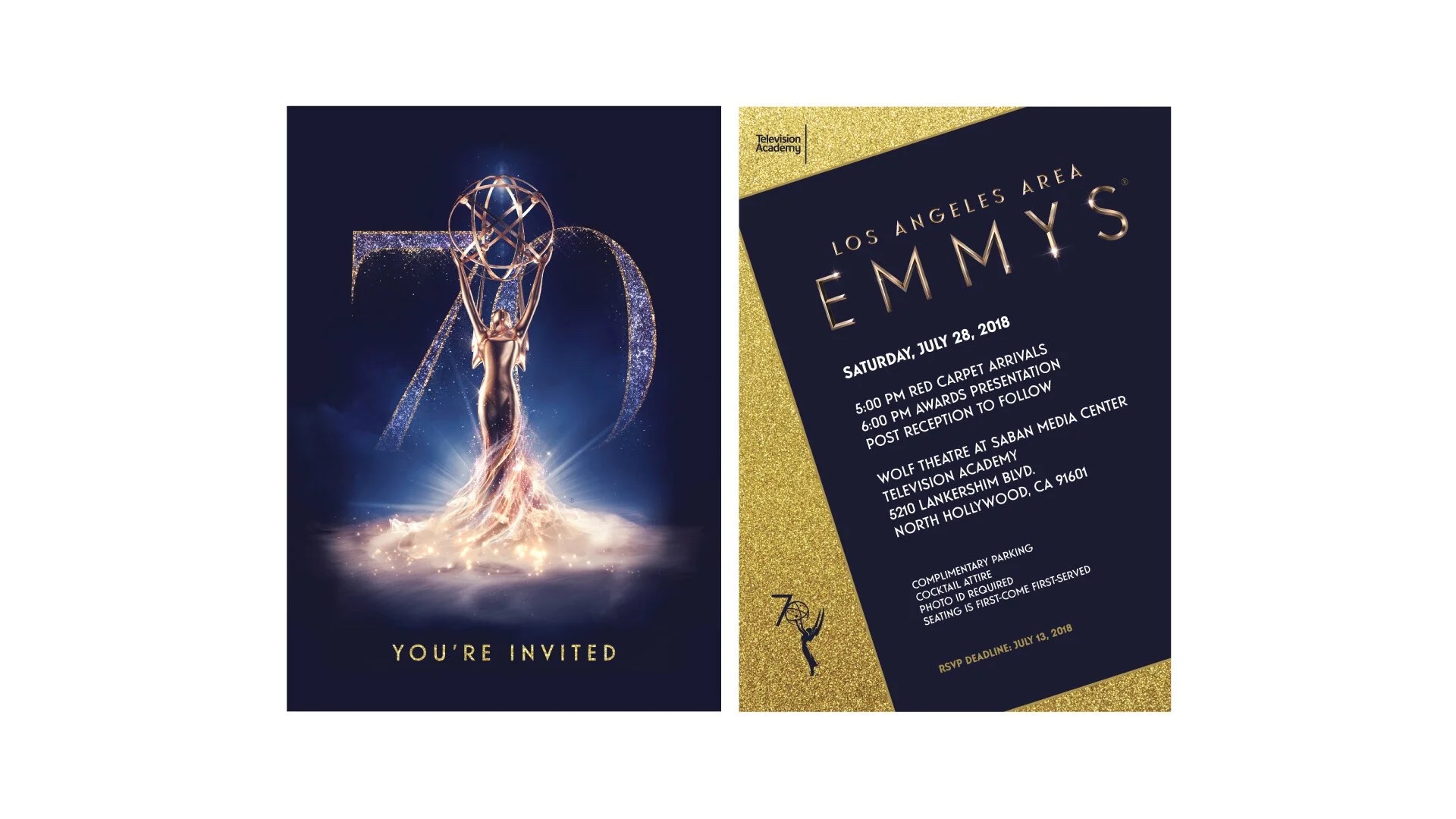 70th LA Area Emmy Awards invitation